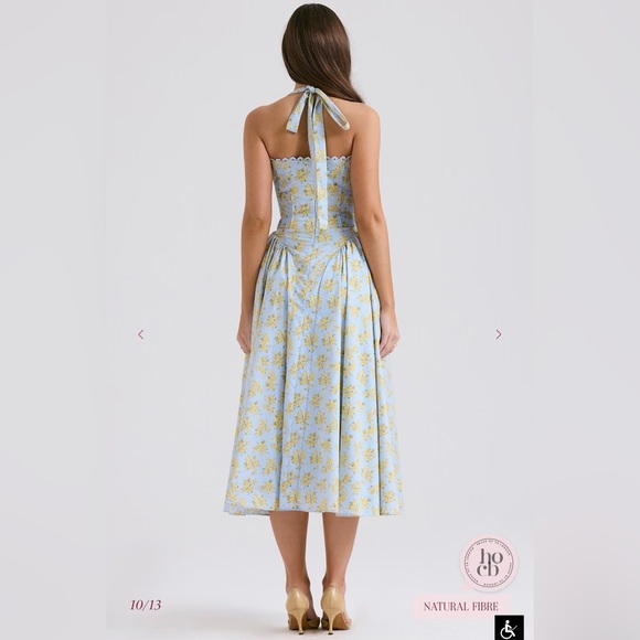 House of cb ADABELLA Blue Floral Print Cotton Halter Sundress XS bigger cup - Picture 3 of 3